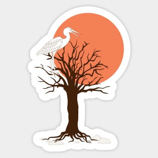 heron on the tree in the sunset Sticker